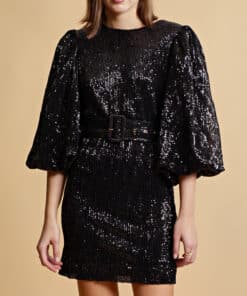 Sequins Puff Sleeve Mini Dress Black